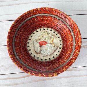 Handmade Pine Needle Woven Basket with Asian Landscape Style Bottom